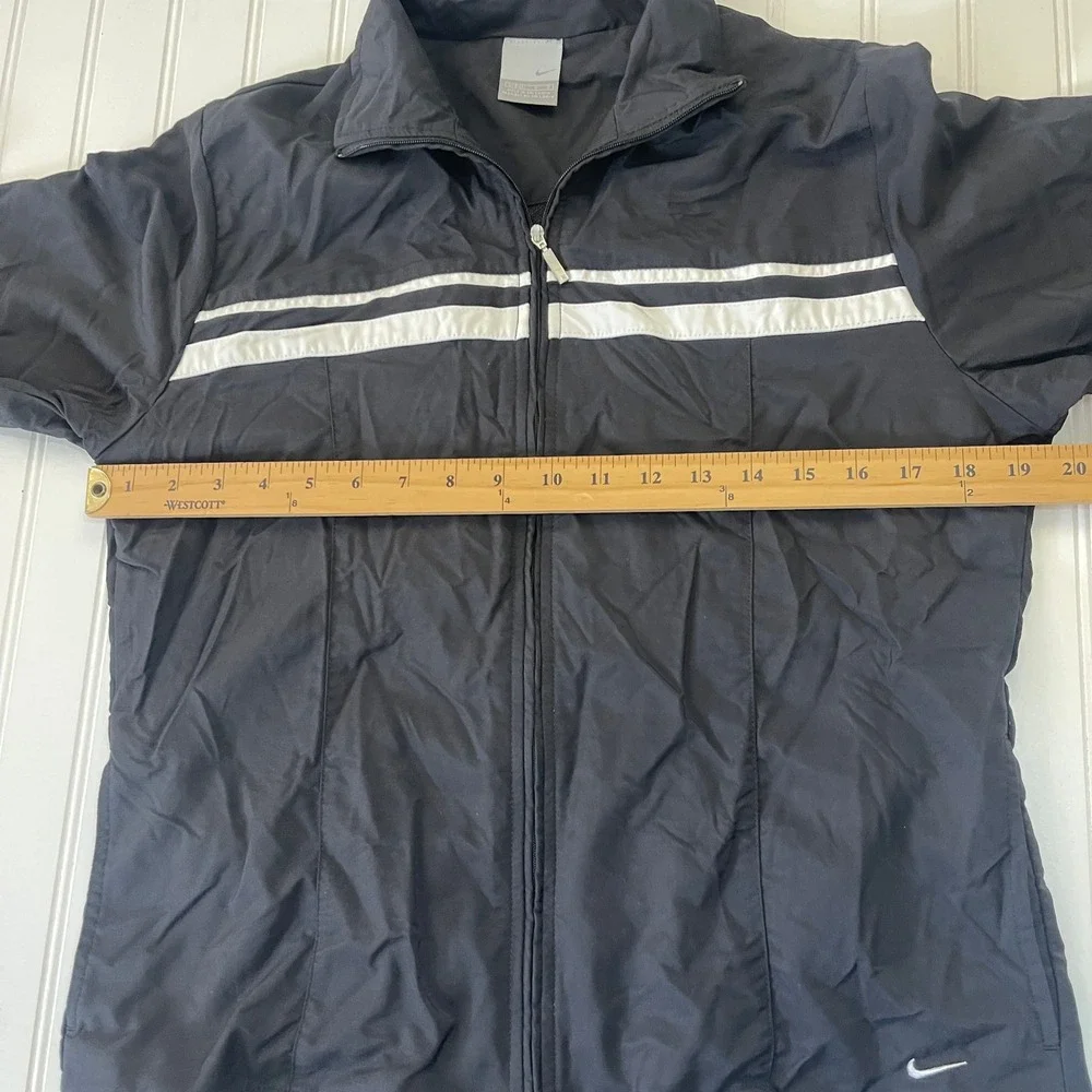 Nike Womens Track Jacket Black White Stripe Full Zip Mock Neck Medium/Large